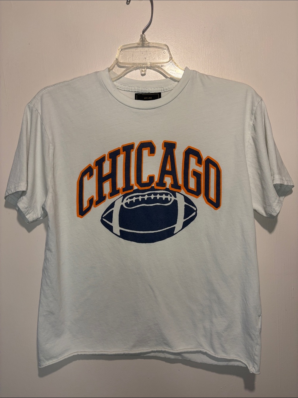 Retrobrand Chicago Cropped Short Sleeve Raw Hem 100% Cotton Tshirt Size S